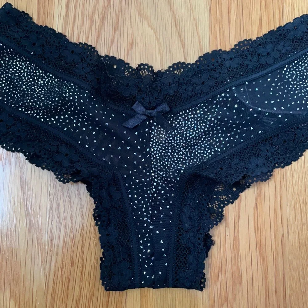 Victoria's Secret | Intimates & Sleepwear | New Victorias Secret Lace Mesh  Black Silver Sparkle Very Sexy Cheeky Underwear